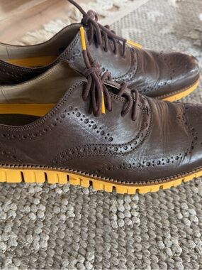 Cole Haan Brown Leather Wingtip Oxfords with Yellow Sole